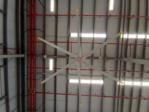 GALE fan installed overhead in a steel-framed building